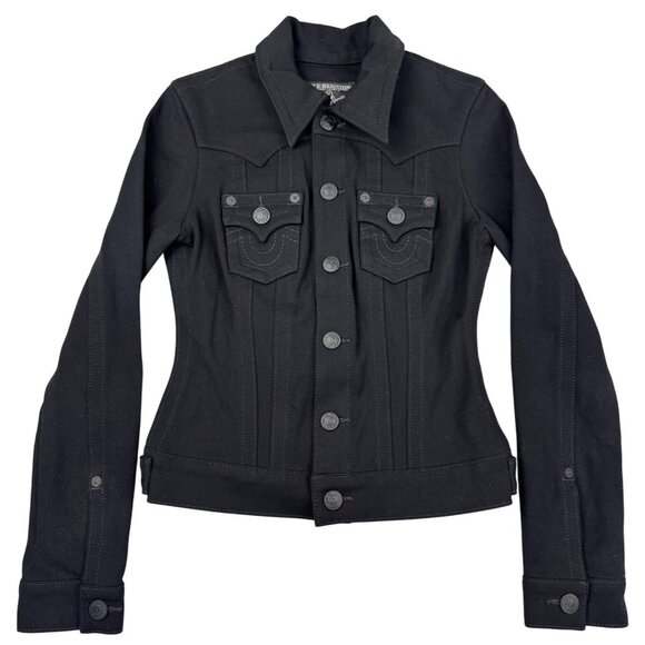 True Religion Jackets & Blazers - True Religion Womens Black stretch Denim Jacket Size S-M 90s Y2k Gothic Western
